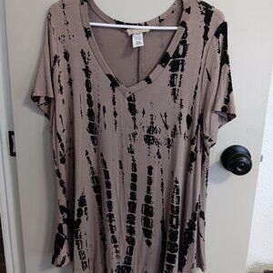 Ladies V-Neck SS Over-Size T-Shirt Black/Tan 1X